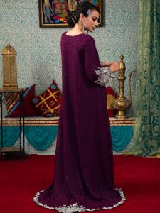 Exquisite Violet Color Traditional Embroidered Kaftan