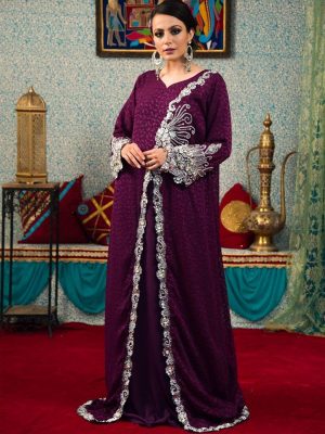 Exquisite Violet Color Traditional Embroidered Kaftan