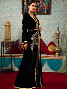 Morrocon Style Stones Work Black Color Kaftan