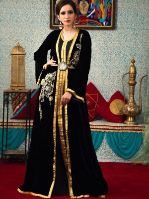 Morrocon Style Stones Work Black Color Kaftan