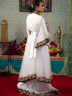 Morrocon Style Embroidery Work White Color Kaftan