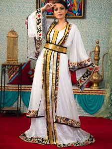 Morrocon Style Embroidery Work White Color Kaftan