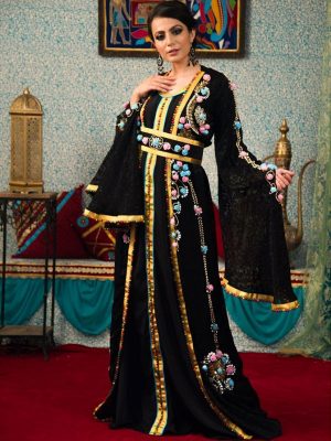 Black Color Party Wear Full Sleeve Morrocon Kaftan