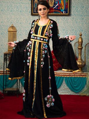 Black Color Party Wear Full Sleeve Morrocon Kaftan