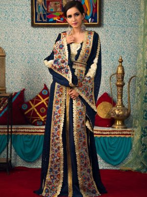 Dark Blue Color Embroidered Work Kaftan