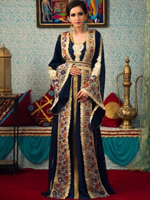 Dark Blue Color Embroidered Work Kaftan