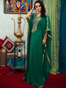 Sea Green Color Hand Beaded Georgette Free Size Kaftan