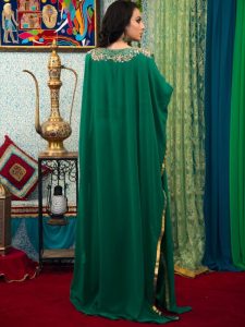 Sea Green Color Hand Beaded Georgette Free Size Kaftan