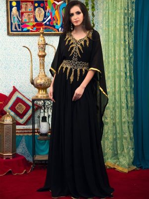 Black Color Georgette Hand Beaded Kaftan