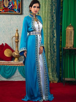 Dark Sea Green And White Color Morrcon Kaftan