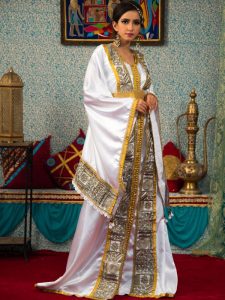 White Color Thread Work Morrocon Kaftan