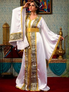 White Color Thread Work Morrocon Kaftan