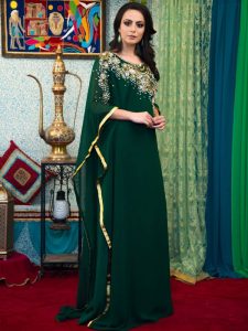 Dark Green Color Georgette Hand Beaded Kaftan