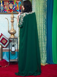 Dark Green Color Georgette Hand Beaded Kaftan