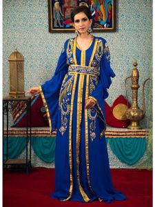 Blue Color Hand Beaded Morrocon Style Kaftan