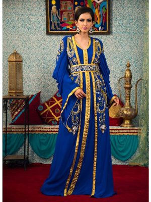 Blue Color Hand Beaded Morrocon Style Kaftan