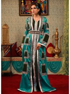 Dark Sea Green Color Pocket Style Morrocon Kaftan