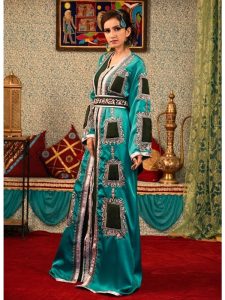 Dark Sea Green Color Pocket Style Morrocon Kaftan