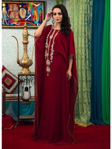 Maroon Color Georgette Hand Beaded Kaftan