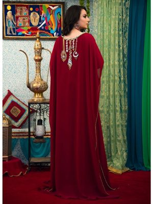 Maroon Color Georgette Hand Beaded Kaftan