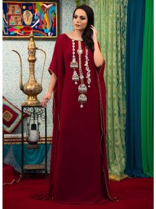 Maroon Color Georgette Hand Beaded Kaftan