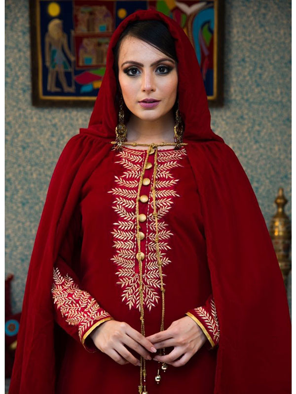 Maroon Color Wedding Dress Kaftan With Trail