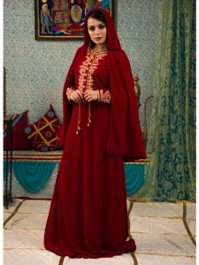 Maroon Color Wedding Dress Kaftan With Trail