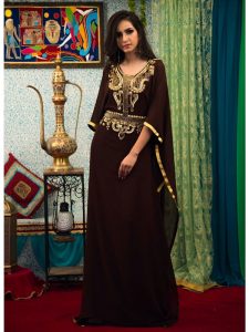 Brown Color Georgette Hand Beaded Kaftan