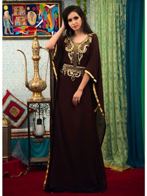 Brown Color Georgette Hand Beaded Kaftan