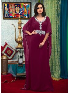 Violet Color Georgette And Crepe Kaftan