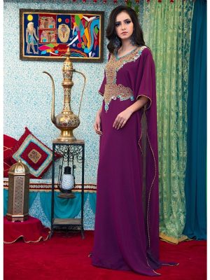 Violet Color Georgette Hand Beaded Kaftan