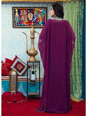 Violet Color Georgette Hand Beaded Kaftan