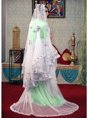 White Color Designer Handmade Arabic Moroccan Long Sleeve Wedding Caftan With Veil