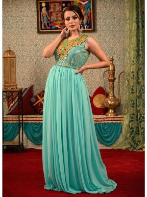 Mint Green Color Modest Thread Work Abaya Dress