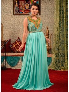 Mint Green Color Modest Thread Work Abaya Dress