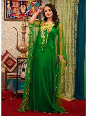 Green Color Dubai Style Free Size Kaftan