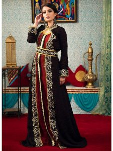 Black And Maroon Color Modest Thread Work Kaftan