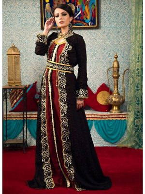 Black And Maroon Color Modest Thread Work Kaftan