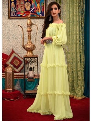 Lemon Yellow Color Abaya Maxi Dress