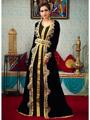 Black Color Morrocon Style Thread Work Caftan