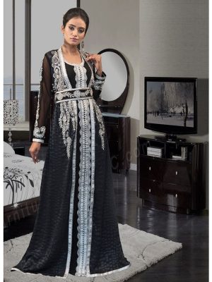 Dark Gray And Black Color Dubai Ladies Long Sleeve Kaftan