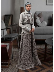 Dark Gray And Black Color Thread Work Abaya Dress