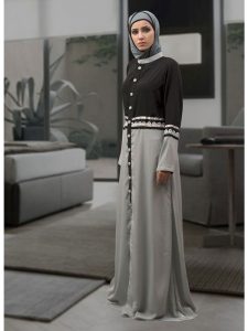 Dark Gray And Black Color Partywear Dubai Dress