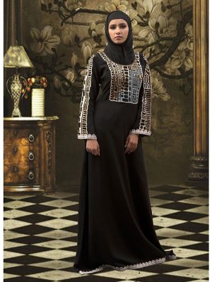 Thread Work Abaya Black Dress