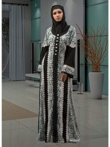 Partywear Dubai Abaya Black And Aqua Blue