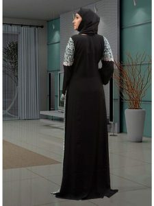 Partywear Dubai Abaya Black And Aqua Blue