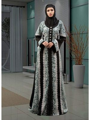 Partywear Dubai Abaya Black And Aqua Blue