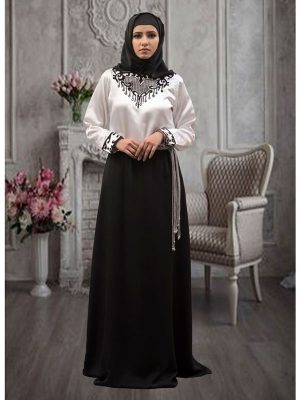 Evening Wear White And Black Abaya
