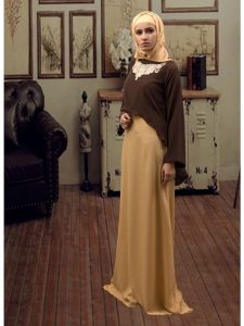 Formal Muslim Evening Brown And Beige Color Abaya