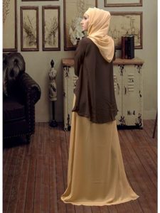 Formal Muslim Evening Brown And Beige Color Abaya